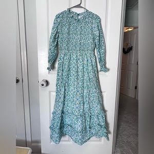 Pink City Prints Blue and Green Floral Long Sleeve Maxi